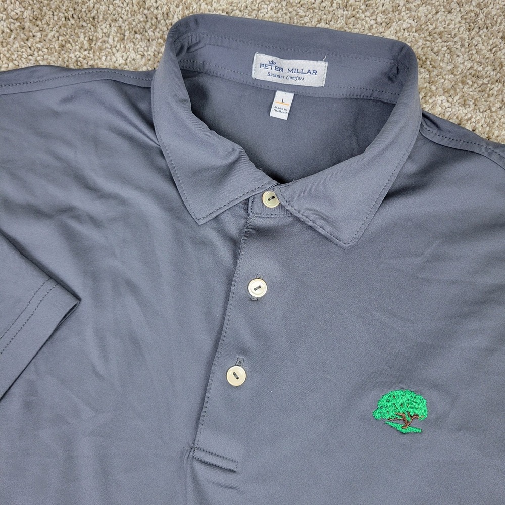 Peter Millar Summer Comfort Mens Large Solid Gray Performance Stretch Golf Polo